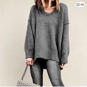 Free People Brookside Tunic Oversized V-neck Sweater
